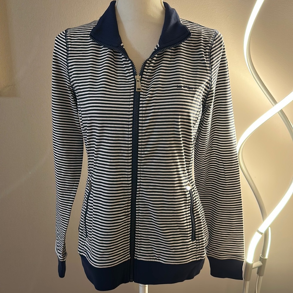Ralph lauren active navy stripe front zipper jacket size medium